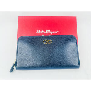 Salvatore Ferragamo Gancini Zip-Around Long Wallet – Navy